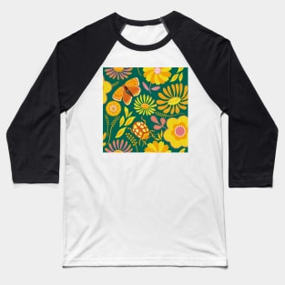 Golden summer florals on green Baseball T-Shirt